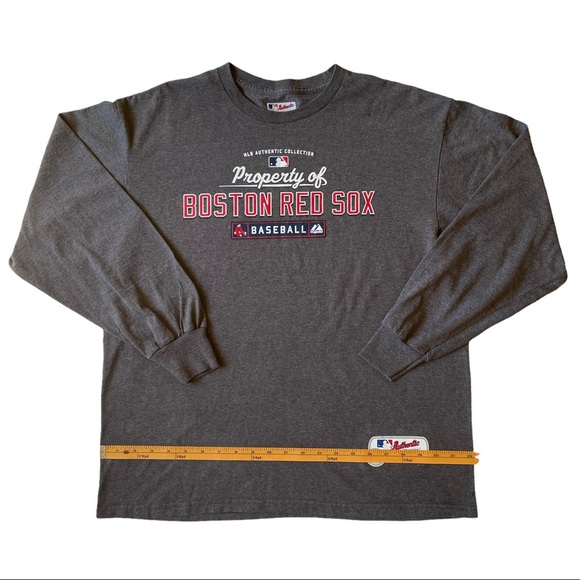 Men’s Majestic Authentic MLB Boston Red Sox Long Sleeve Tee Shirt Gray - Large - Picture 3 of 6